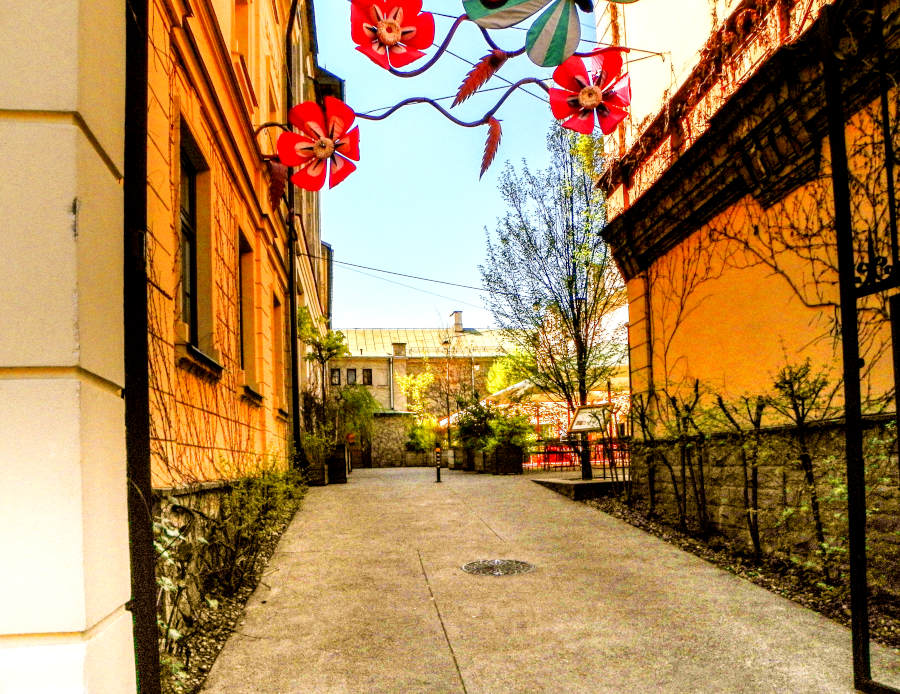 Widok na podwórko od bramy do Apartamentów- Browar Perła w Lublinie - zdjęcie do galerii