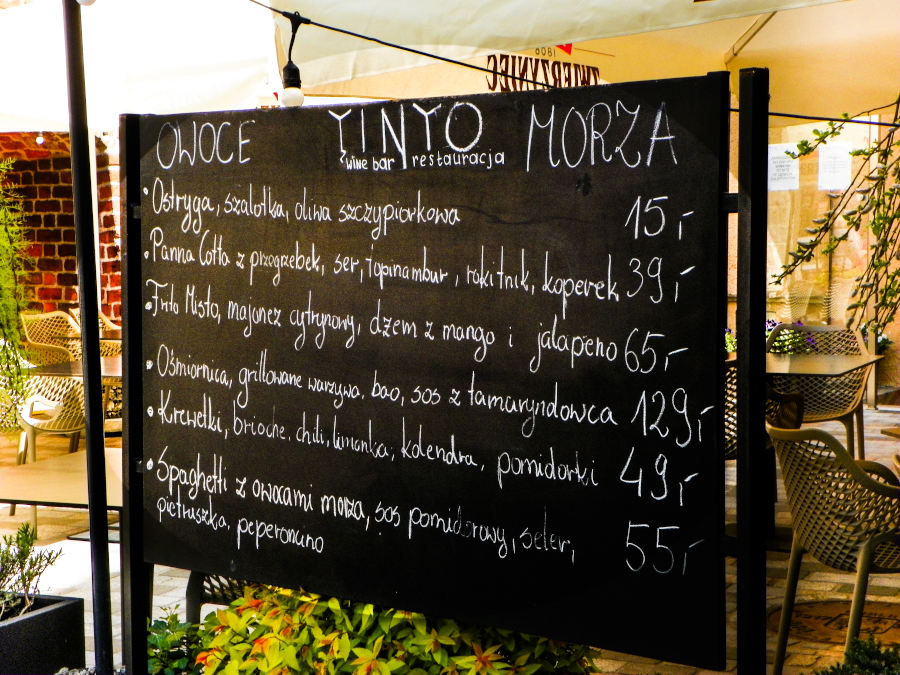 Menu restauracji Tinto w Lublinie z owocami morza
