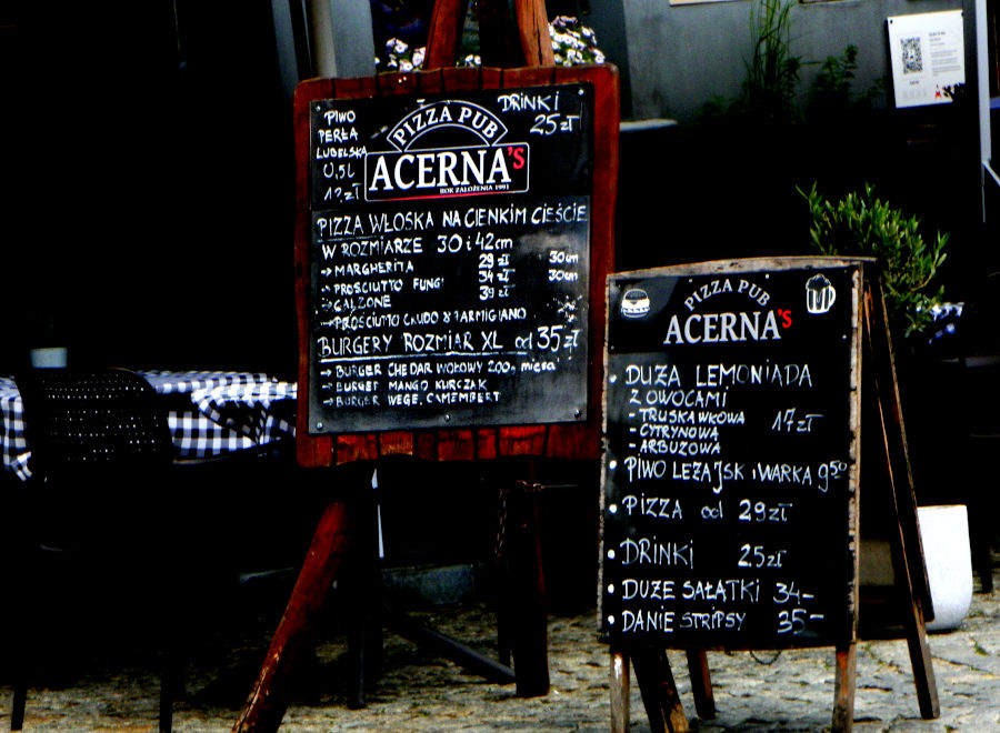 Menu Pizza Pub Acerna's w Lublinie