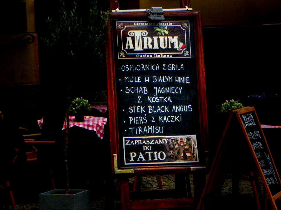 Menu restauracji Atrium Ristorante Italiano w Lublinie